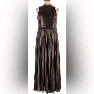 Donna Morgan Metallic Bronze Pleated Maxi Skirt